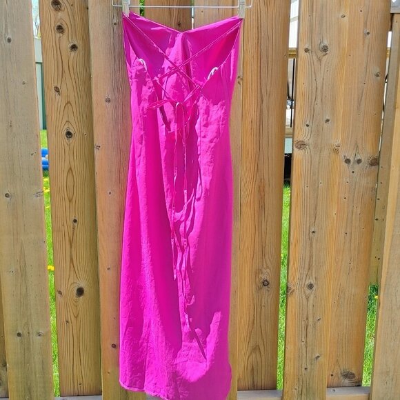 LULU's Magenta Tie Back Slip Dress with side slit Small - Picture 6 of 6